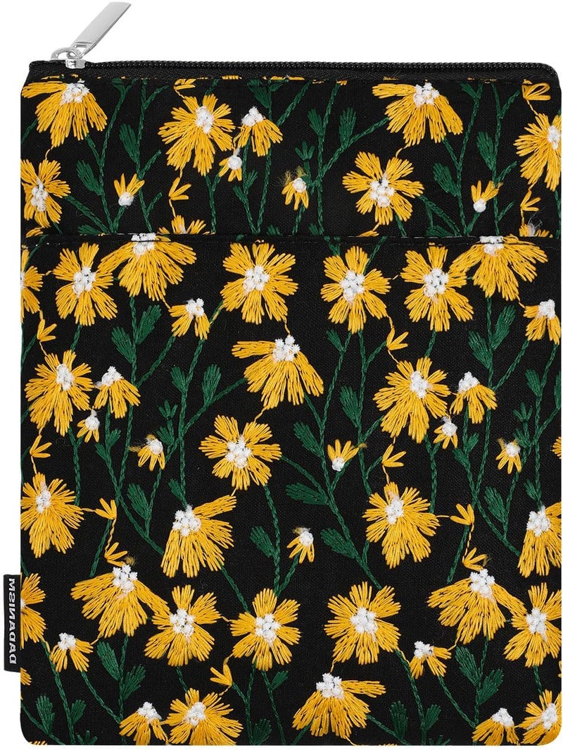 Dadanism Embroidered Daisy Padded Sleeve for All-New Kindle Paperwhite, 7" Kindle Colorsoft Signature Edition, Protective Sleeve Case for 6" K-indle/K-indle Oasis/Kobo E-Reader, Black & Yellow Daisy - Image 1